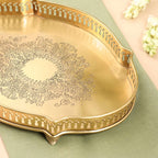 Brass Matt Oval Embossed Tray / Platter (12 Inch) Vedansh Craft
