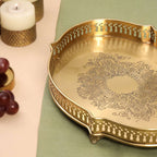 Brass Matt Oval Embossed Tray / Platter (12 Inch) Vedansh Craft