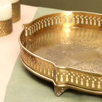 Brass Matt Oval Embossed Tray / Platter (12 Inch) Vedansh Craft
