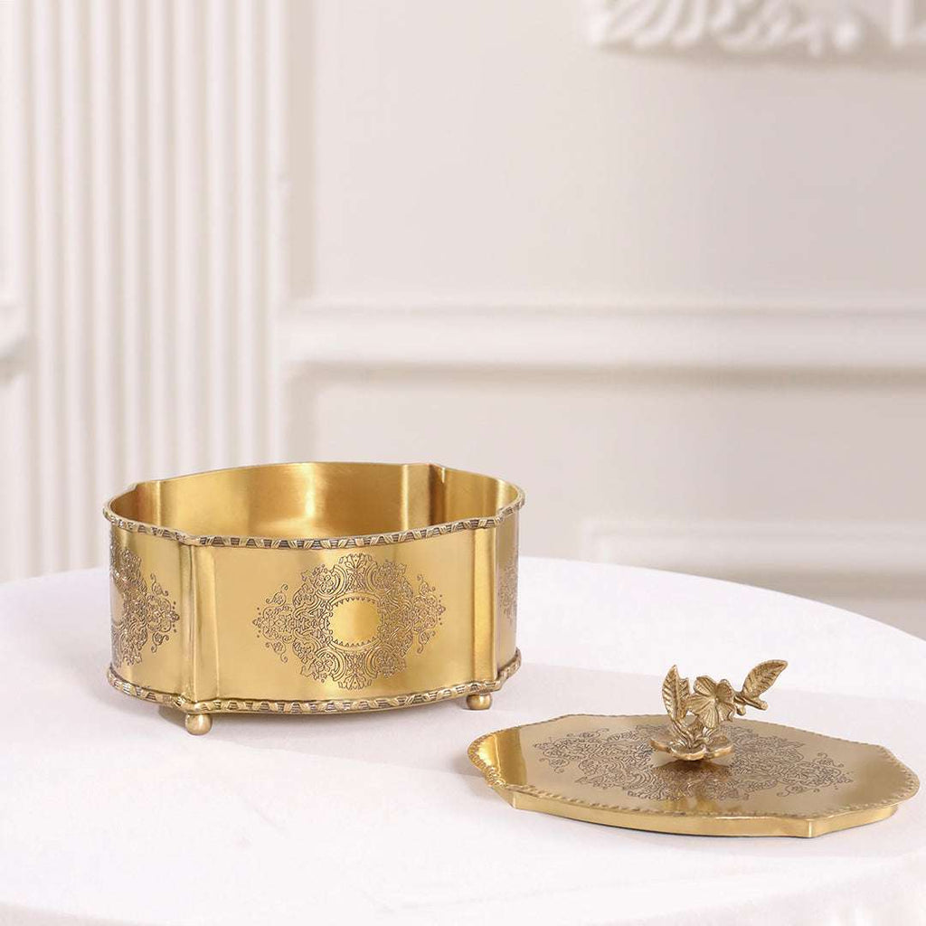 Brass Dry Fruit Box with Floral Lid Vedansh Craft