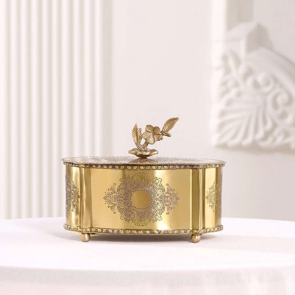 Brass Dry Fruit Box with Floral Lid Vedansh Craft