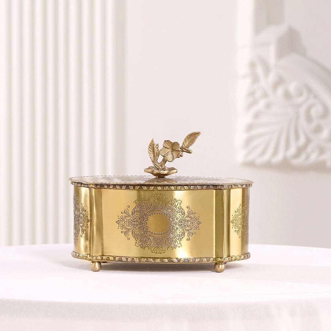 Brass Dry Fruit Box with Floral Lid Vedansh Craft