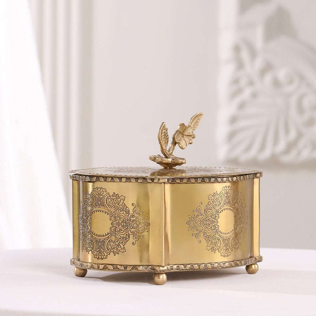 Brass Dry Fruit Box with Floral Lid Vedansh Craft