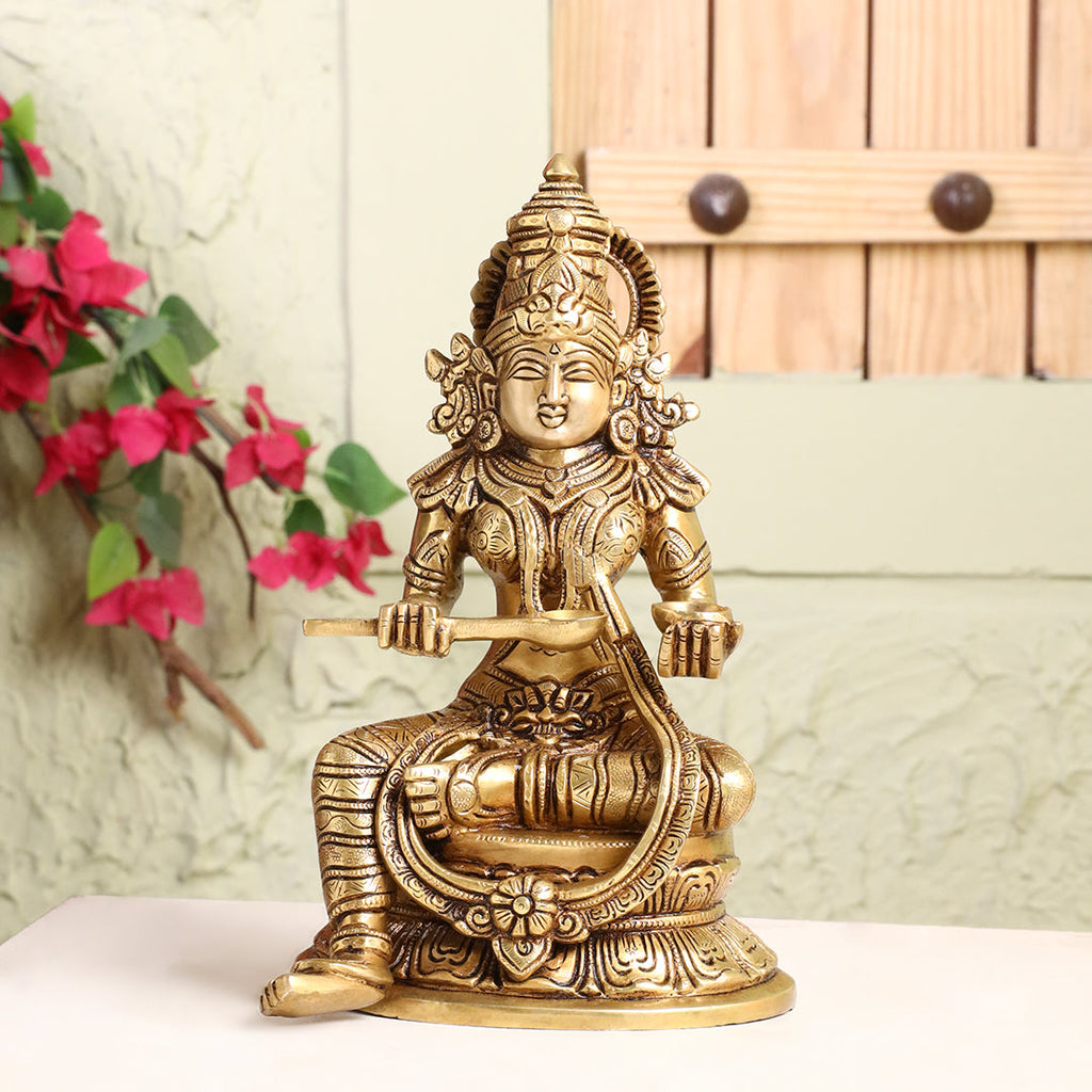 Brass Goddess Annapurna Idol – Bestower of Nourishment & Prosperity (10.5 Inch) Vedansh Craft