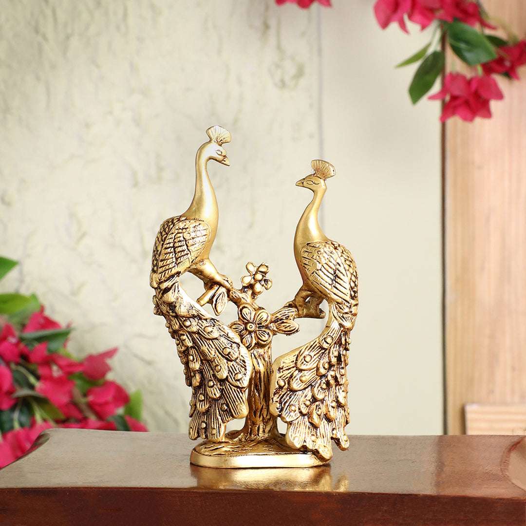 Brass Double Peacock Statue – Handcrafted Decorative Showpiece (7 Inch) Vedansh Craft