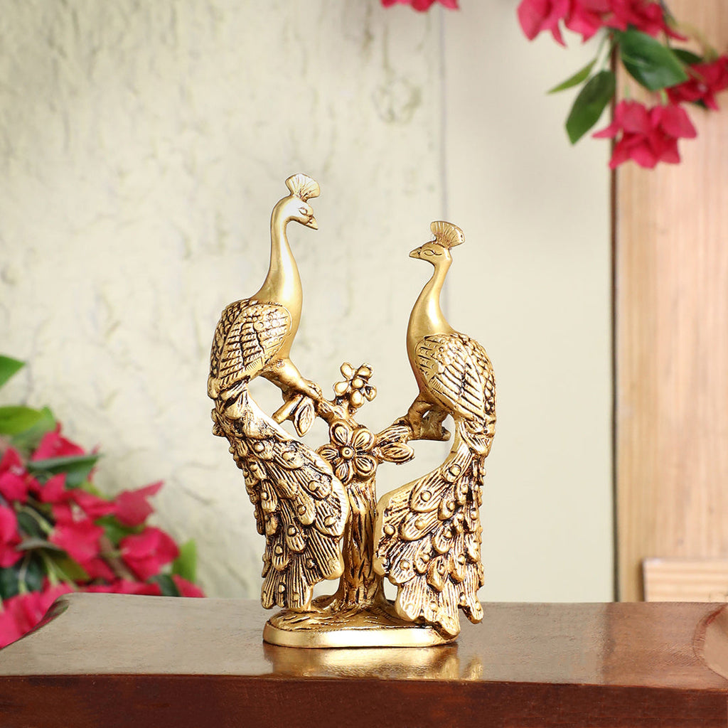 Brass Double Peacock Statue – Handcrafted Decorative Showpiece (7 Inch) Vedansh Craft