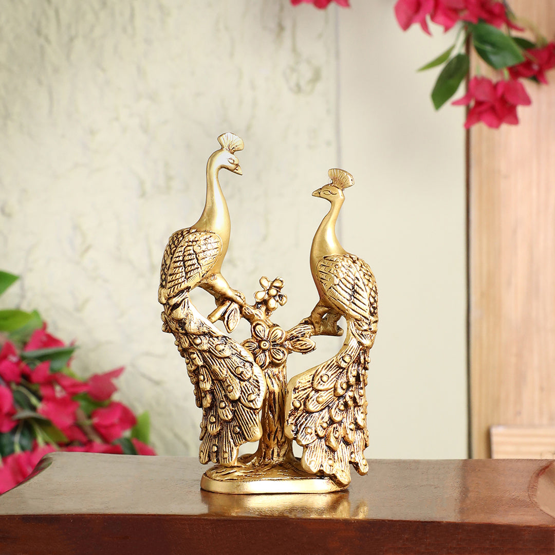 Brass Double Peacock Statue – Handcrafted Decorative Showpiece (7 Inch) Vedansh Craft