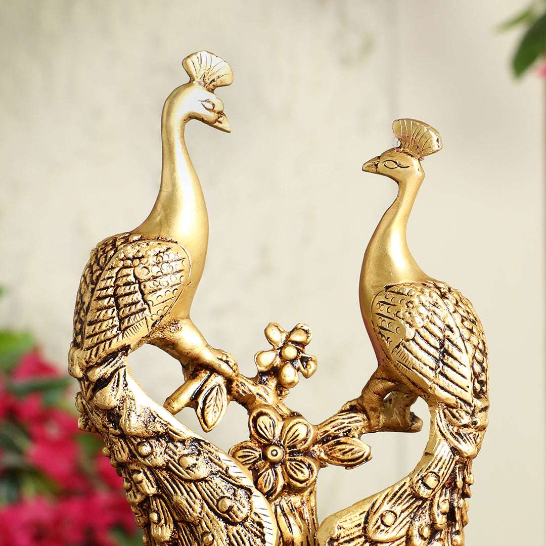 Brass Double Peacock Statue – Handcrafted Decorative Showpiece (7 Inch) Vedansh Craft