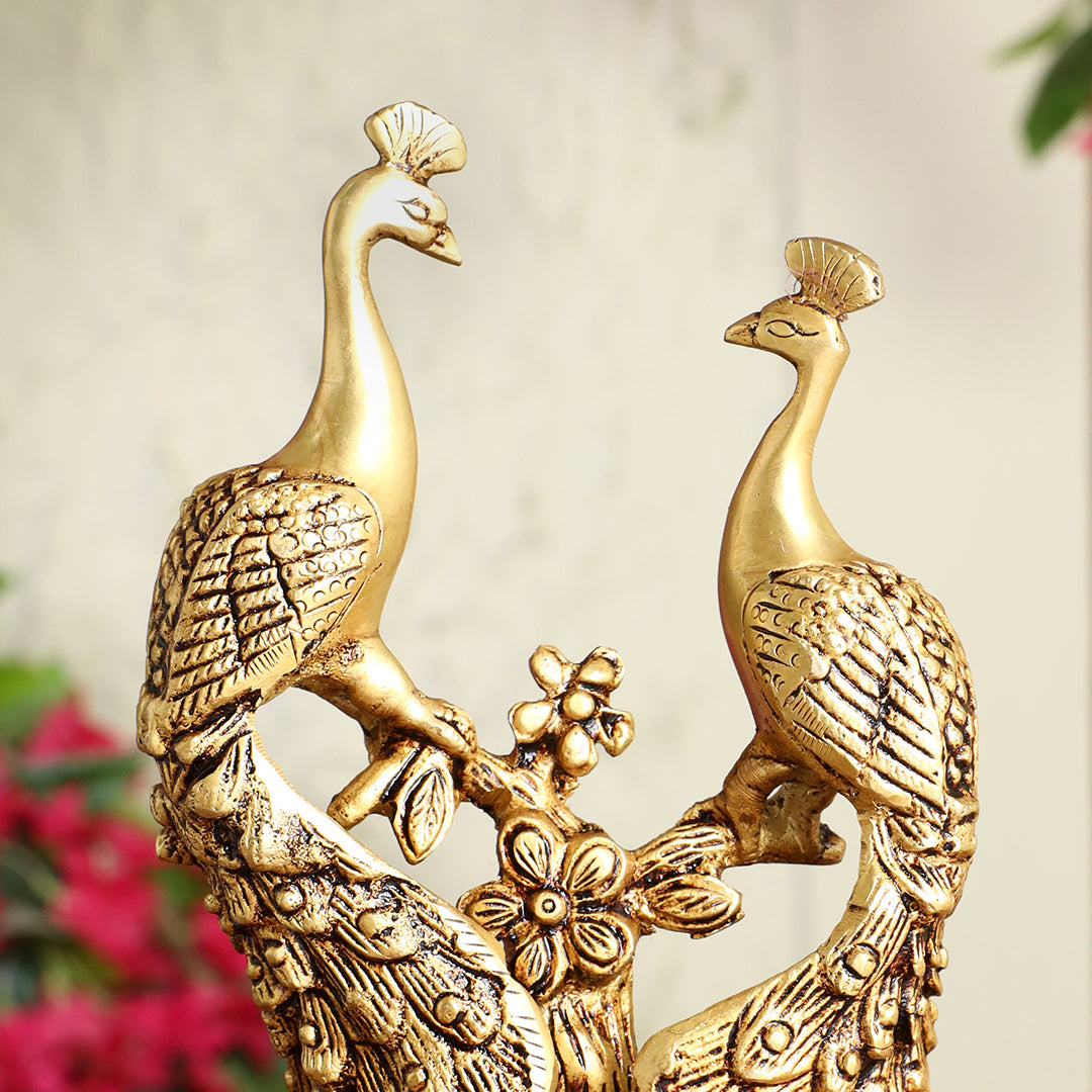 Brass Double Peacock Statue – Handcrafted Decorative Showpiece (7 Inch) Vedansh Craft