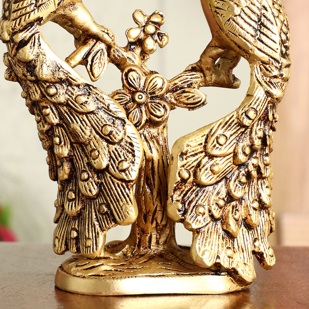 Brass Double Peacock Statue – Handcrafted Decorative Showpiece (7 Inch) Vedansh Craft