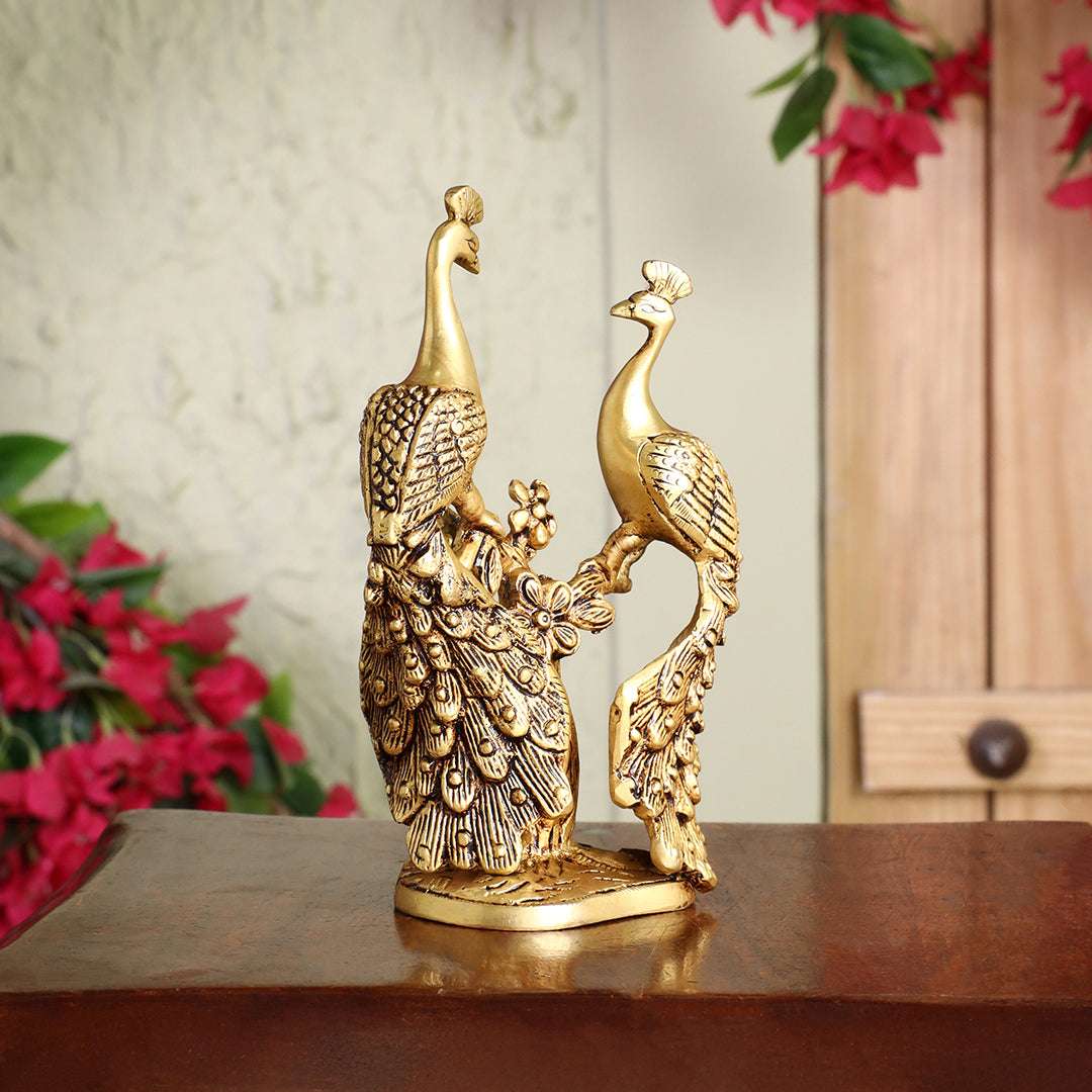 Brass Double Peacock Statue – Handcrafted Decorative Showpiece (7 Inch) Vedansh Craft