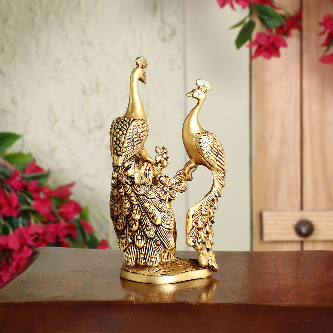 Brass Double Peacock Statue – Handcrafted Decorative Showpiece (7 Inch) Vedansh Craft