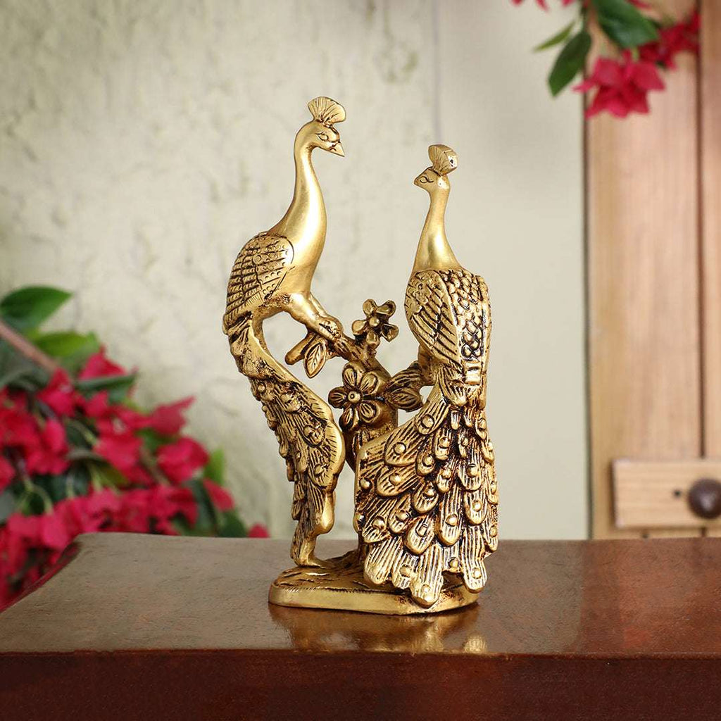 Brass Double Peacock Statue – Handcrafted Decorative Showpiece (7 Inch) Vedansh Craft