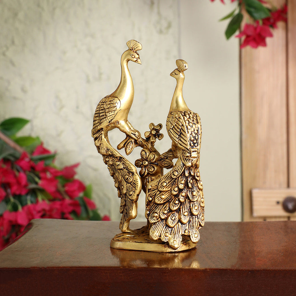 Brass Double Peacock Statue – Handcrafted Decorative Showpiece (7 Inch) Vedansh Craft