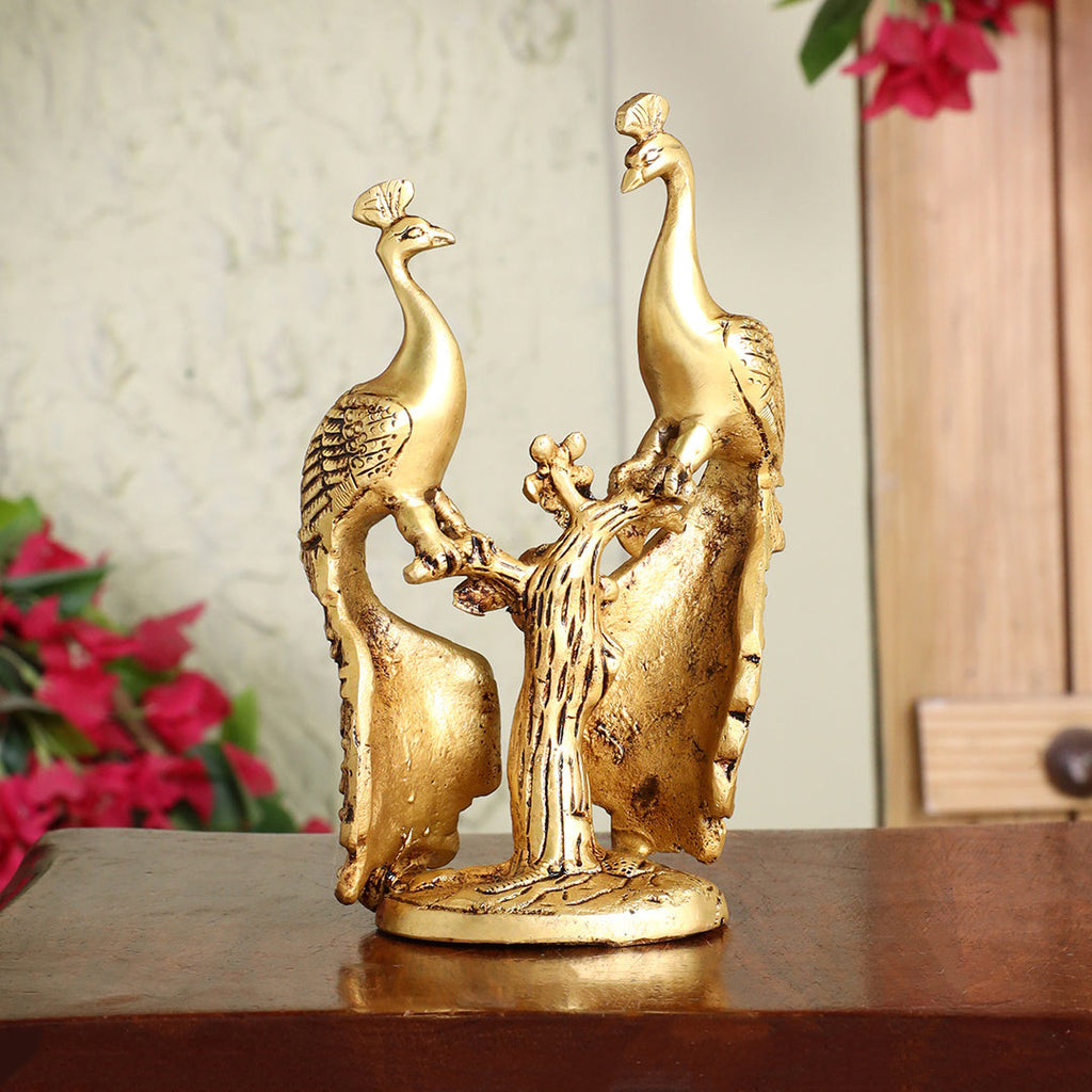 Brass Double Peacock Statue – Handcrafted Decorative Showpiece (7 Inch) Vedansh Craft