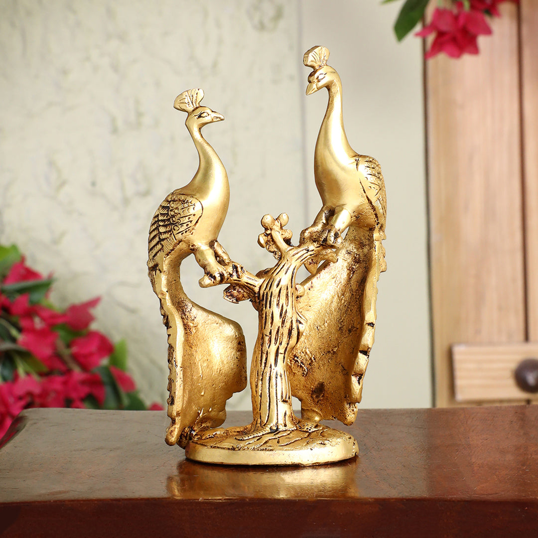 Brass Double Peacock Statue – Handcrafted Decorative Showpiece (7 Inch) Vedansh Craft