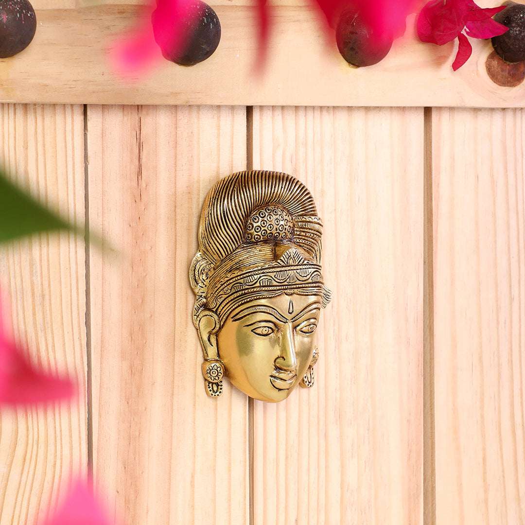 Brass Parvati Face Wall Hanging – Handcrafted Divine Home Decor (5.5 Inch) Vedansh Craft