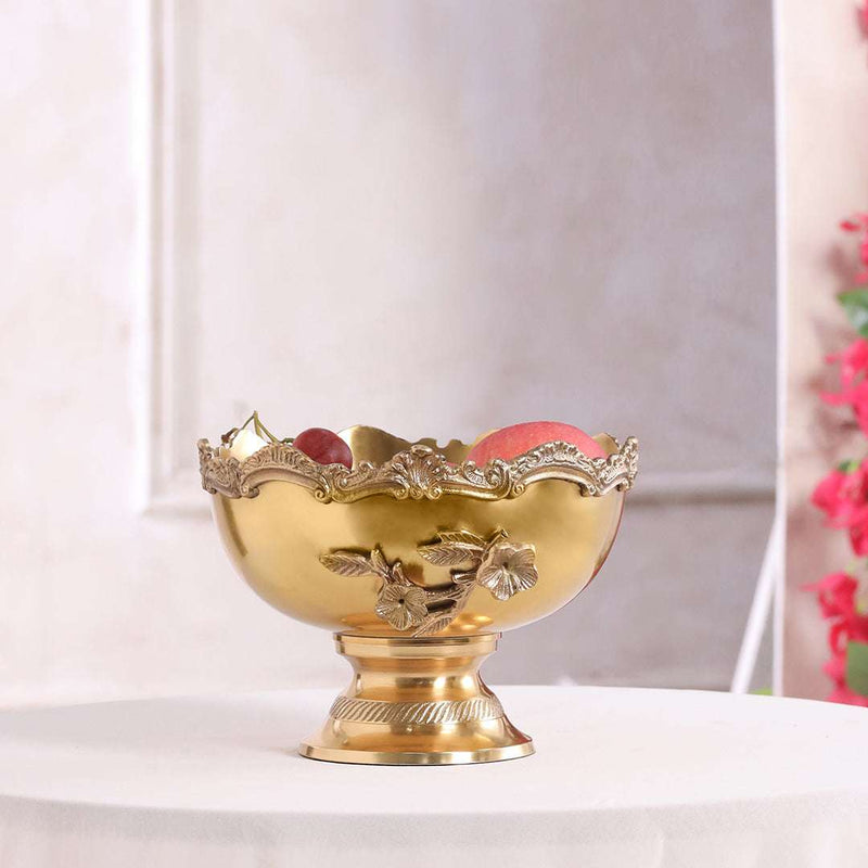 Brass Decorative Basket With Handcrafted Floral Design (6.2 Inch) Vedansh Craft