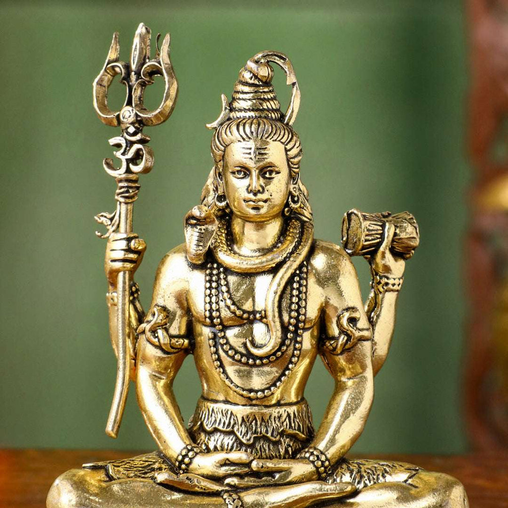 Brass Lightweight Sitting Shiva Idol – Meditative Pose with Trishul (3 INCH) Vedansh Craft