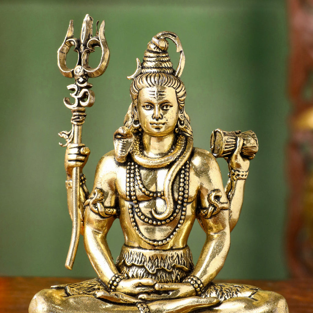 Brass Lightweight Sitting Shiva Idol – Meditative Pose with Trishul (3 INCH) Vedansh Craft