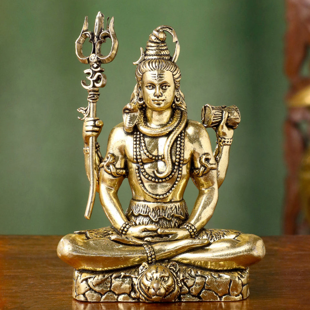 Brass Lightweight Sitting Shiva Idol – Meditative Pose with Trishul (3 INCH) Vedansh Craft