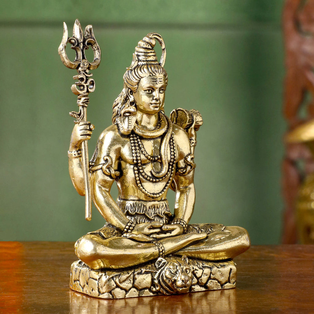 Brass Lightweight Sitting Shiva Idol – Meditative Pose with Trishul (3 INCH) Vedansh Craft