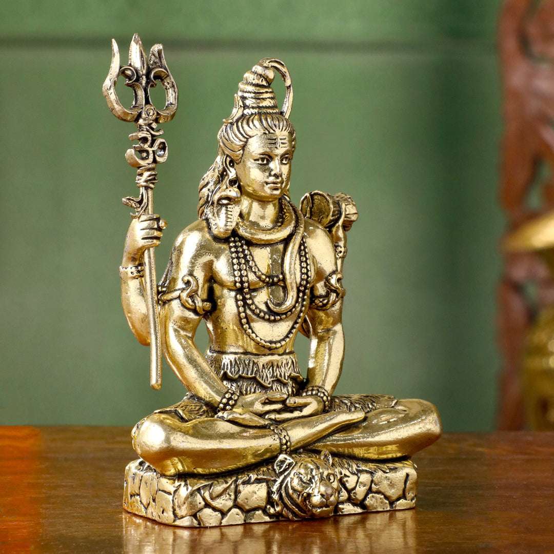Brass Lightweight Sitting Shiva Idol – Meditative Pose with Trishul (3 INCH) Vedansh Craft
