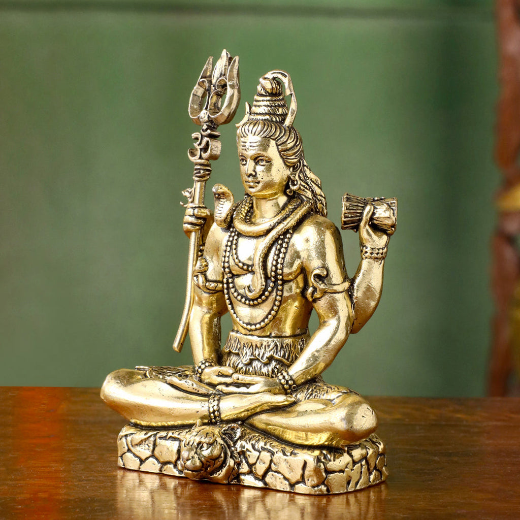 Brass Lightweight Sitting Shiva Idol – Meditative Pose with Trishul (3 INCH) Vedansh Craft