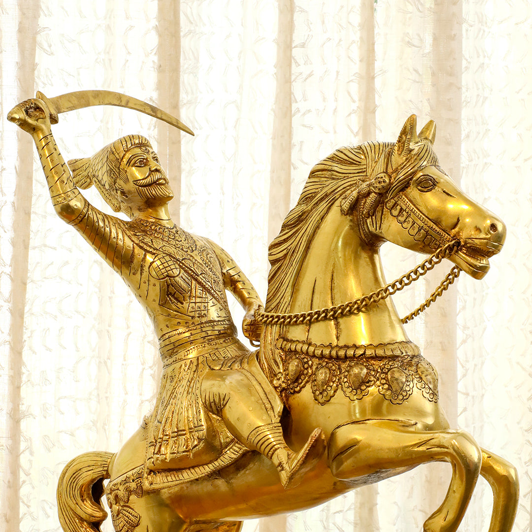 Brass Chatrapati Shivaji Maharaj On Horse Statue (22 Inch) Vedansh Craft