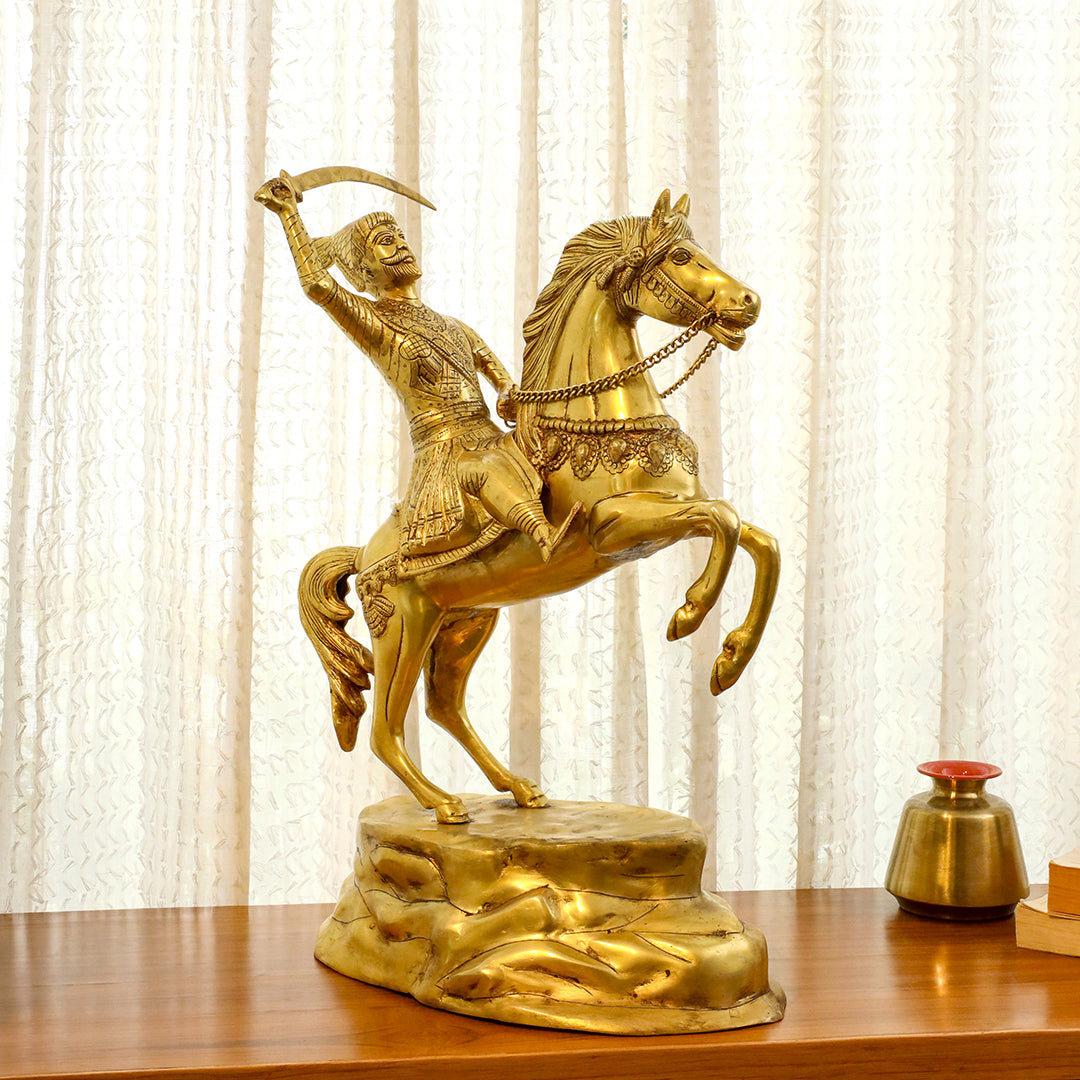 Brass Chatrapati Shivaji Maharaj On Horse Statue (22 Inch) Vedansh Craft