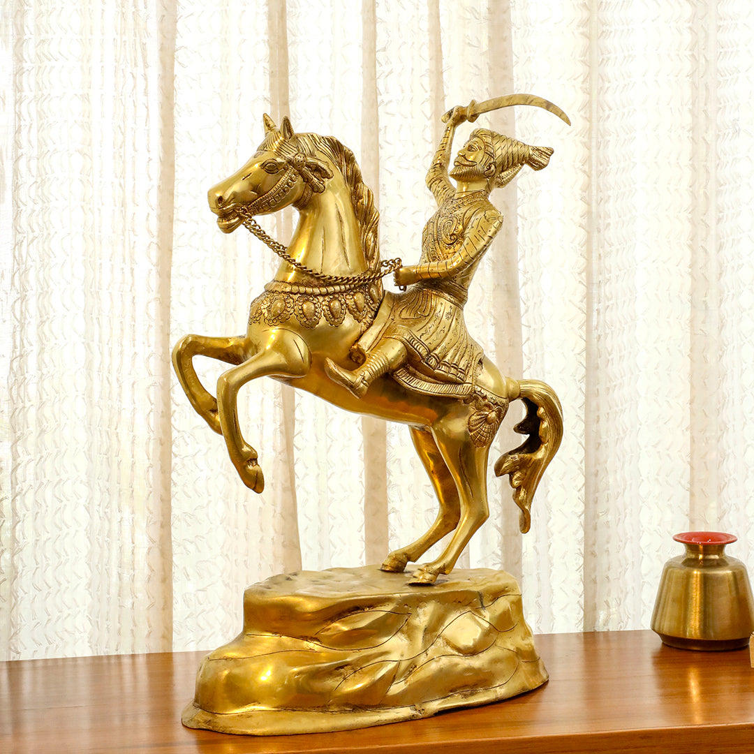 Brass Chatrapati Shivaji Maharaj On Horse Statue (22 Inch) Vedansh Craft