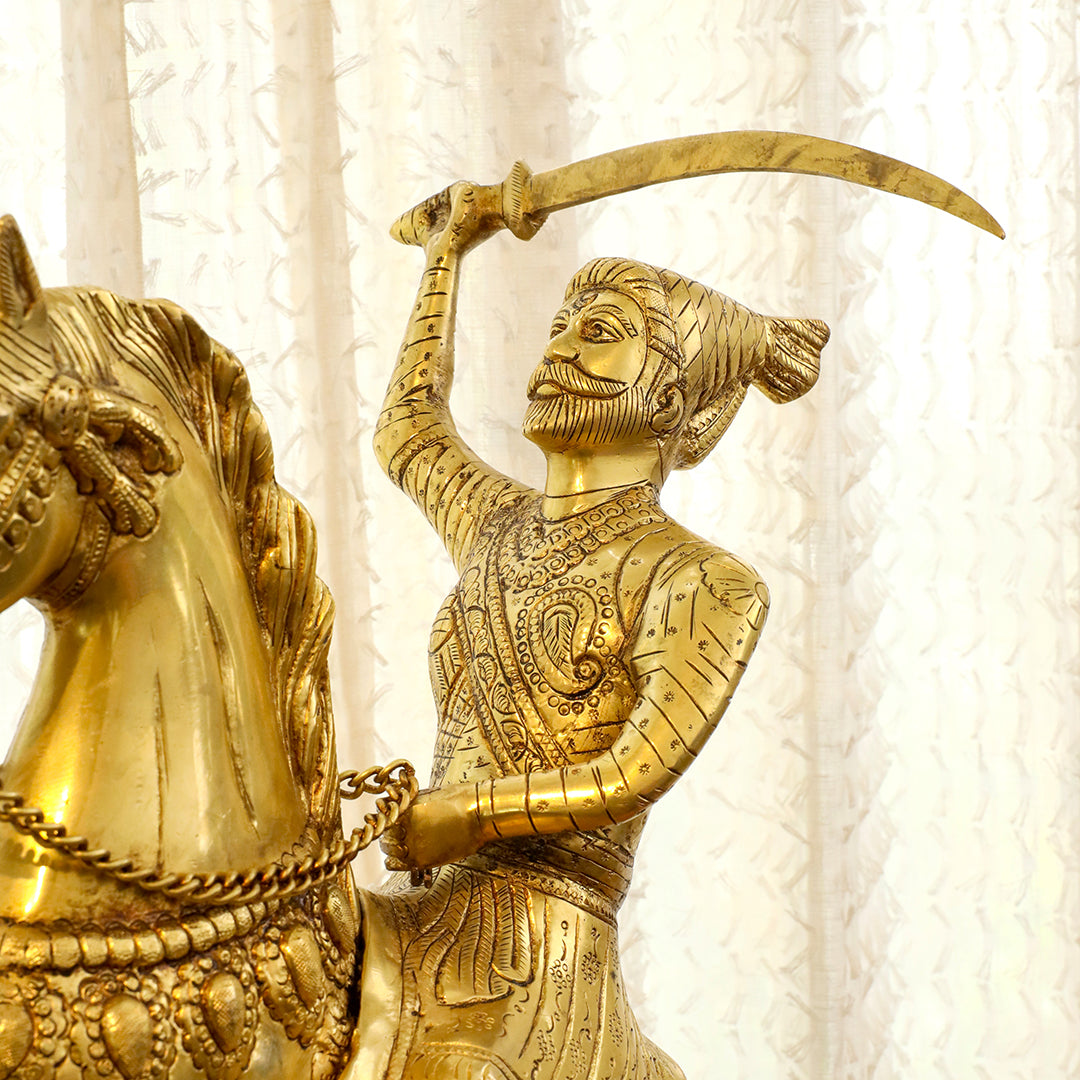 Brass Chatrapati Shivaji Maharaj On Horse Statue (22 Inch) Vedansh Craft