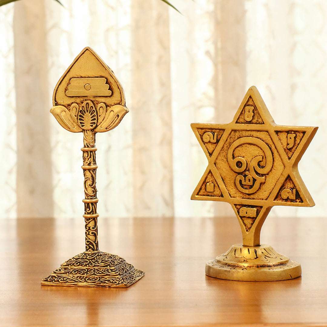 Brass Murugan Vel, Star Vel & Paan Vel Table Top Symbols Vedansh Craft