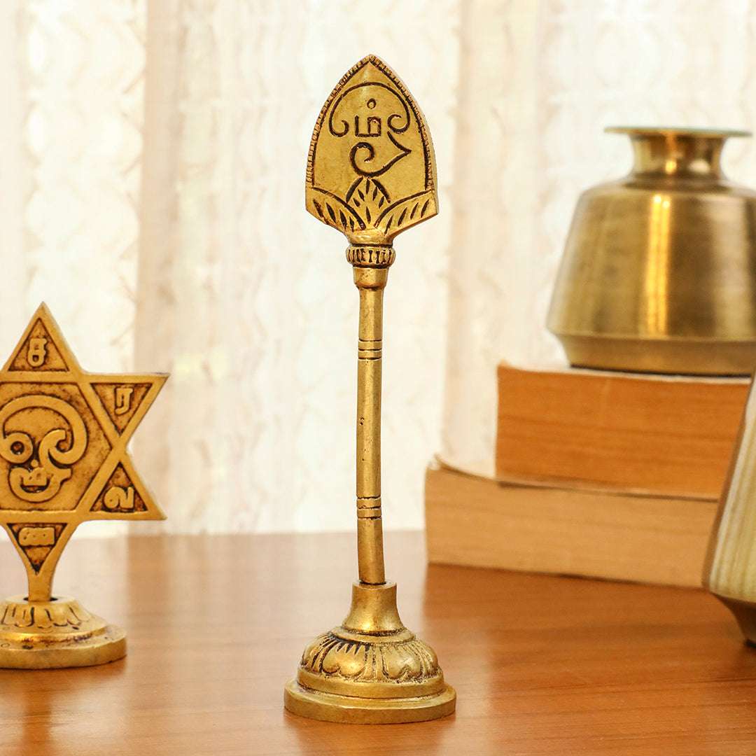Brass Murugan Vel, Star Vel & Paan Vel Table Top Symbols Vedansh Craft