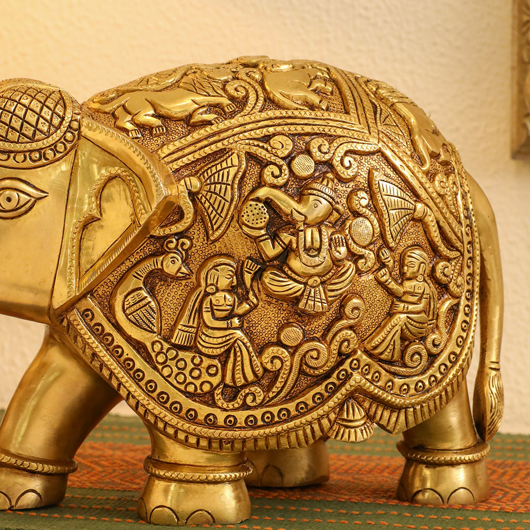 Brass Superfine Elephant Royal Statue (8.5 Inch) Vedansh Craft
