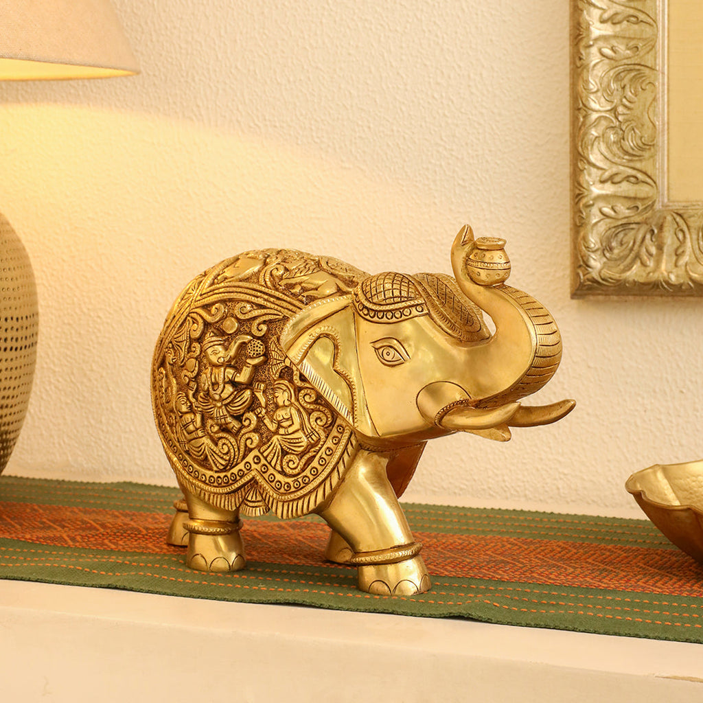 Brass Superfine Elephant Royal Statue (8.5 Inch) Vedansh Craft