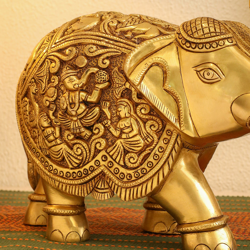 Brass Superfine Elephant Royal Statue (8.5 Inch) Vedansh Craft