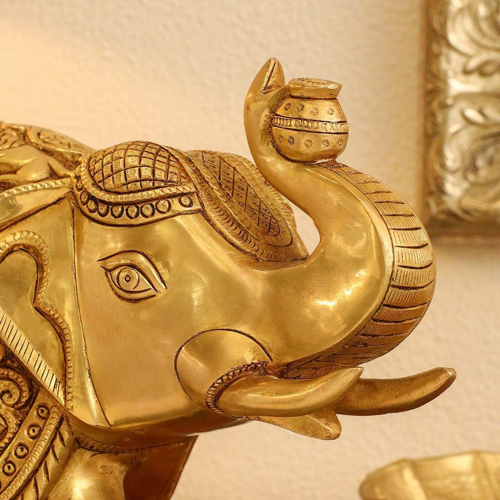 Brass Superfine Elephant Royal Statue (8.5 Inch) Vedansh Craft