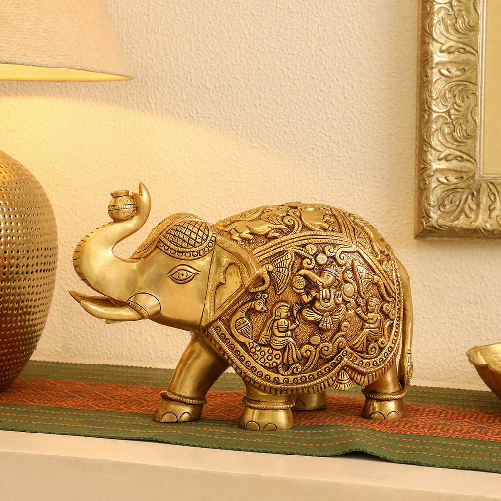 Brass Superfine Elephant Royal Statue (8.5 Inch) Vedansh Craft