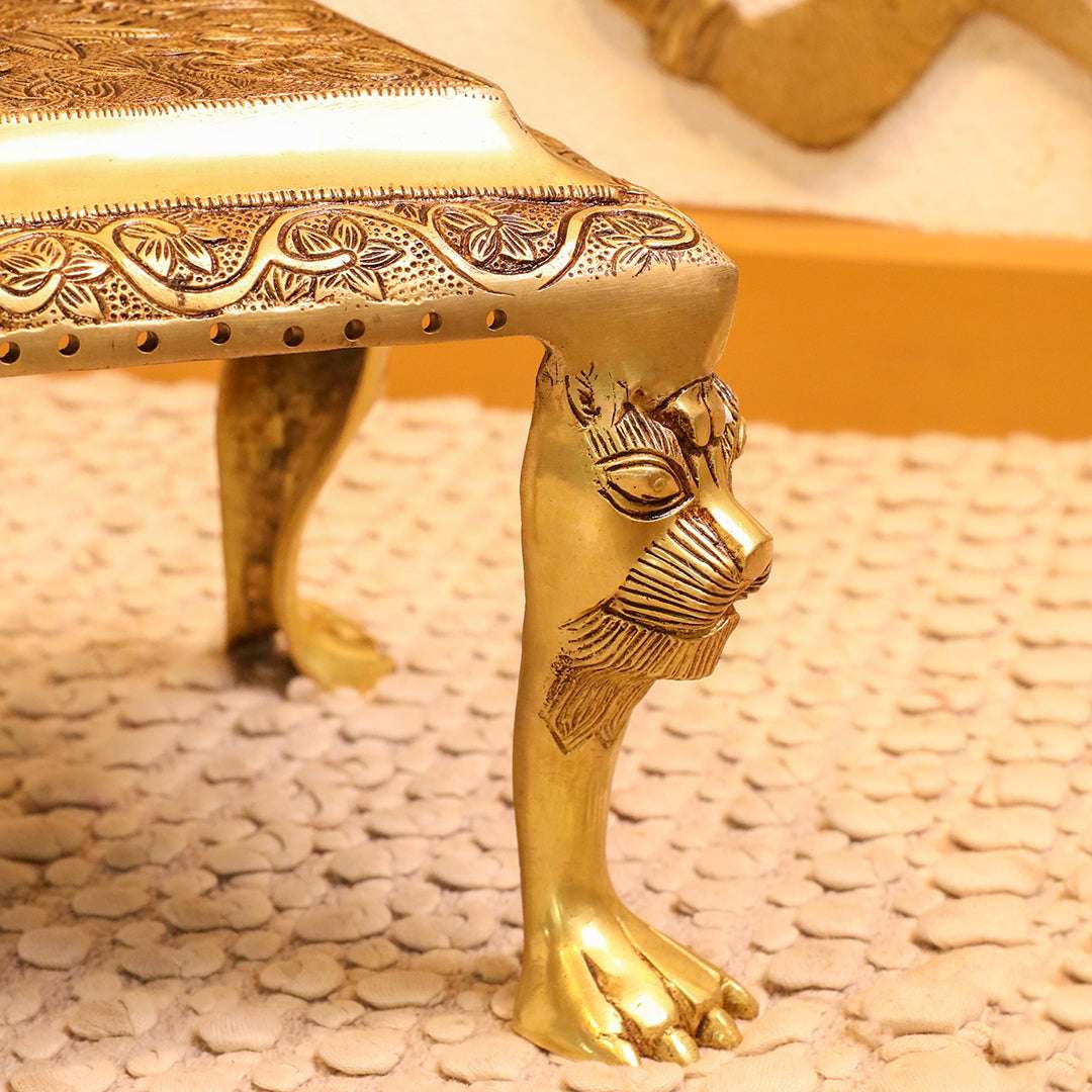 Brass Pooja Chowki with Floral Engraving – Lion Paw Legs (8.5 INCH) Vedansh Craft