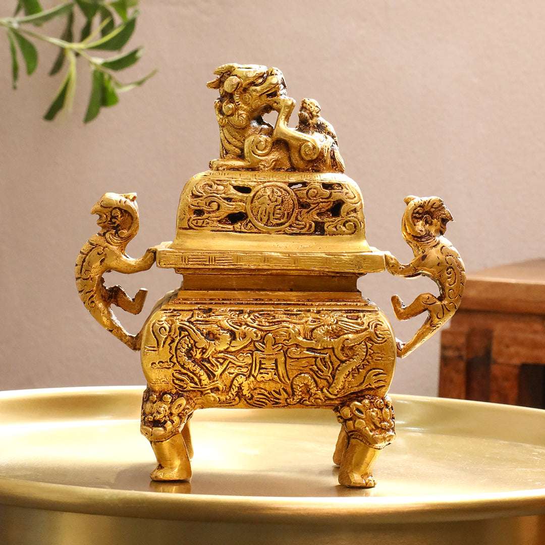 Brass Yali/kirtimukha Dragon Dhoop Dani & Incense Holder Vedansh Craft