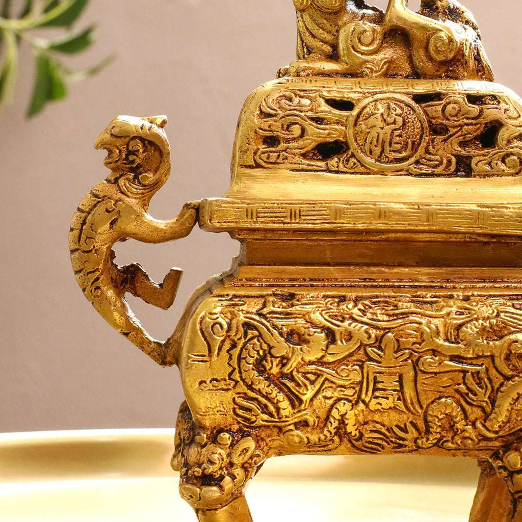 Brass Yali/kirtimukha Dragon Dhoop Dani & Incense Holder Vedansh Craft