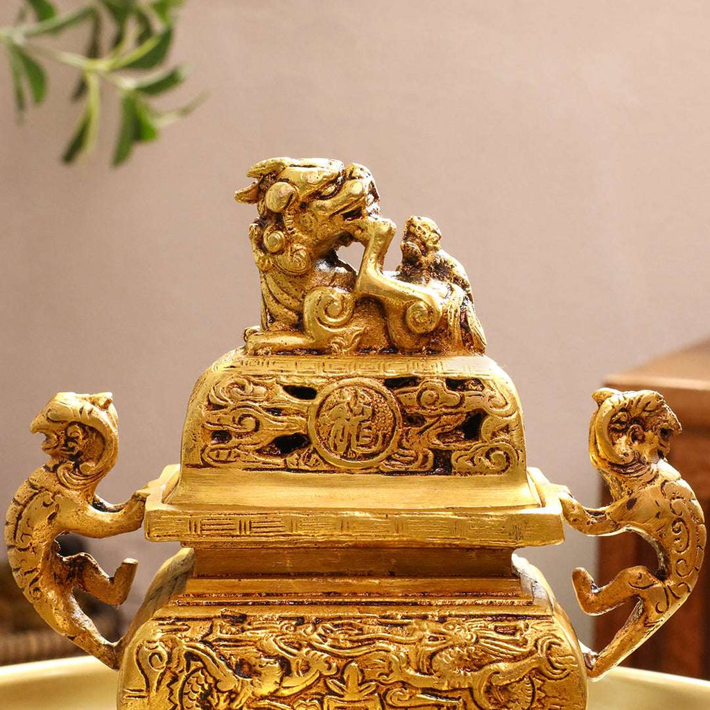 Brass Yali/kirtimukha Dragon Dhoop Dani & Incense Holder Vedansh Craft