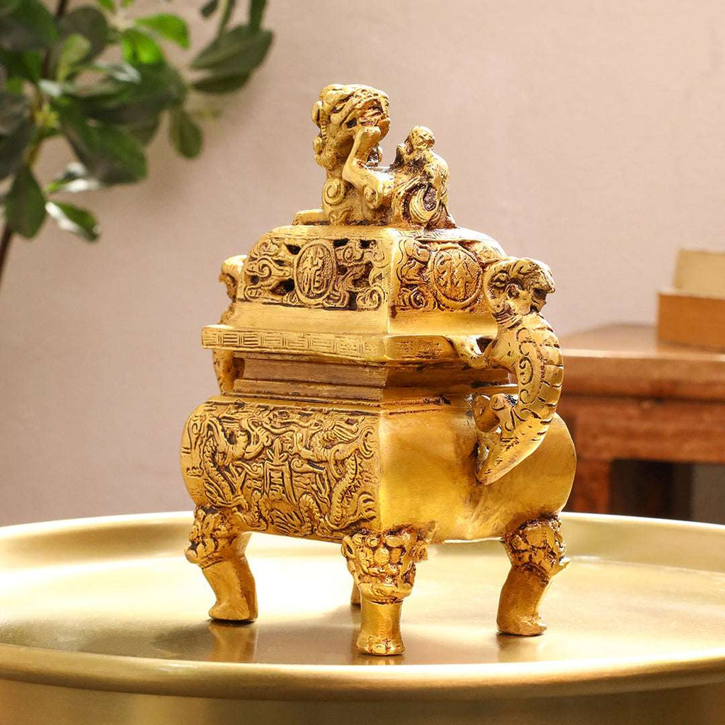 Brass Yali/kirtimukha Dragon Dhoop Dani & Incense Holder Vedansh Craft