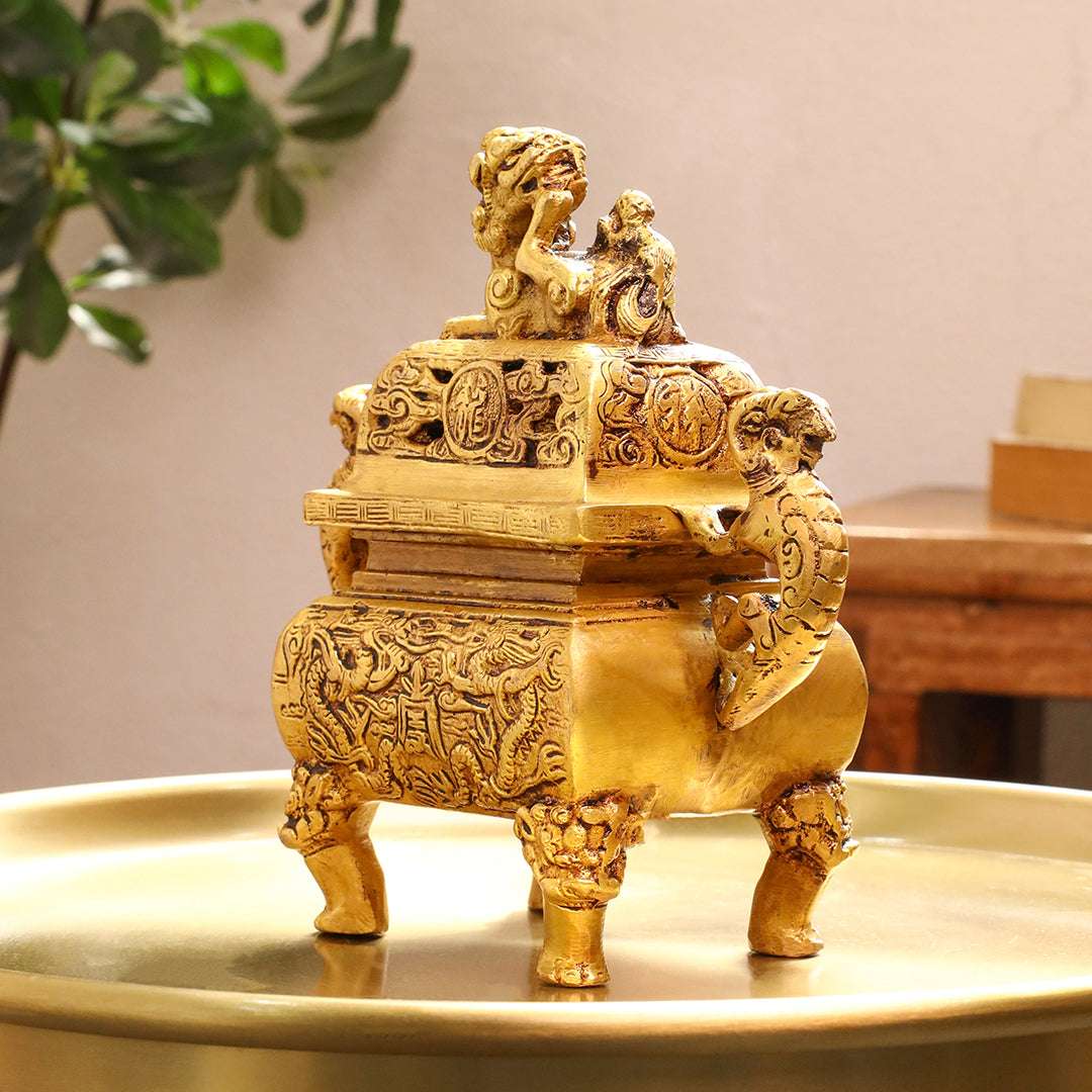 Brass Yali/kirtimukha Dragon Dhoop Dani & Incense Holder Vedansh Craft