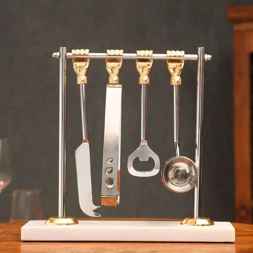 Brass & Steel Bar Tool Set with Stand (9.8 Inch) Vedansh Craft