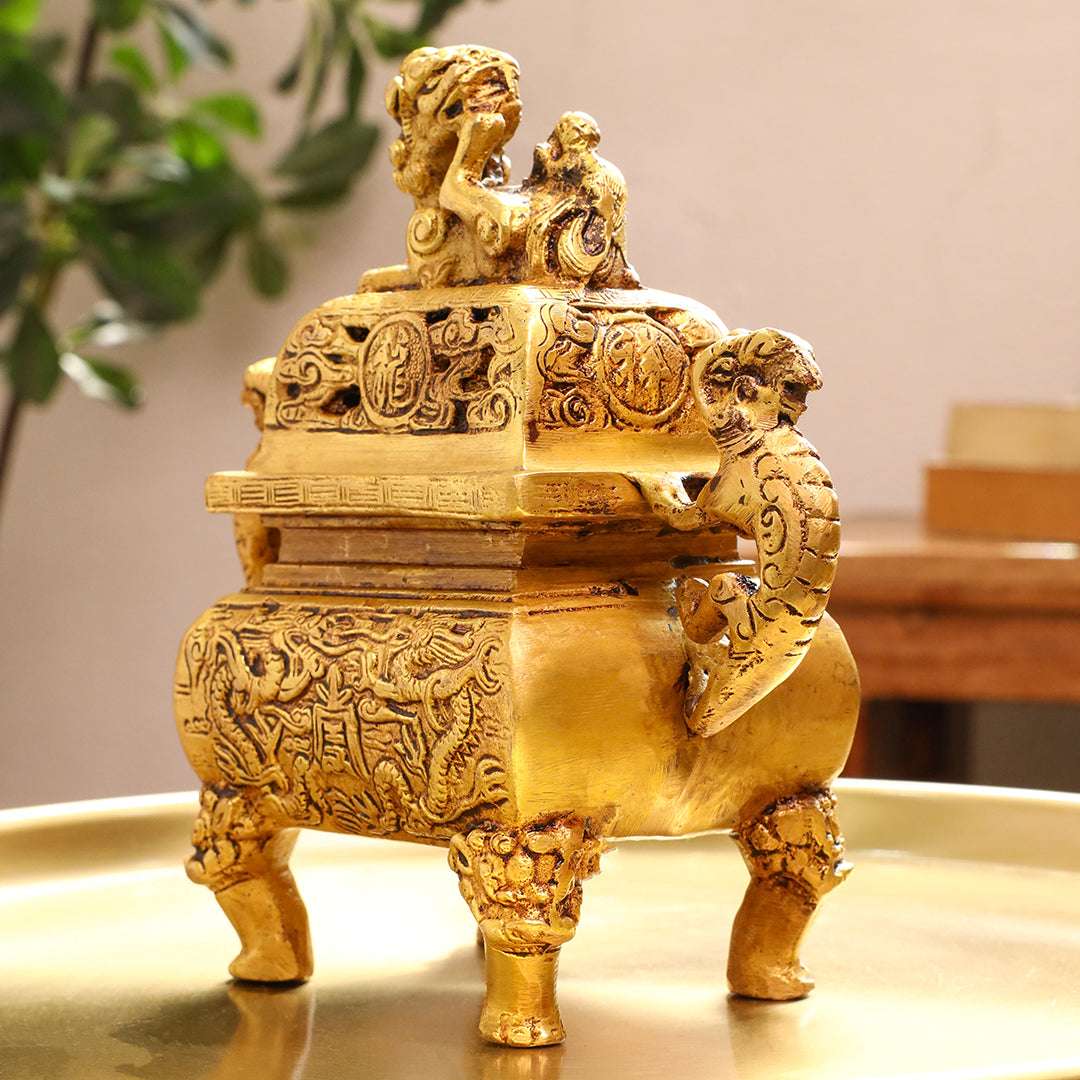 Brass Yali/kirtimukha Dragon Dhoop Dani & Incense Holder Vedansh Craft