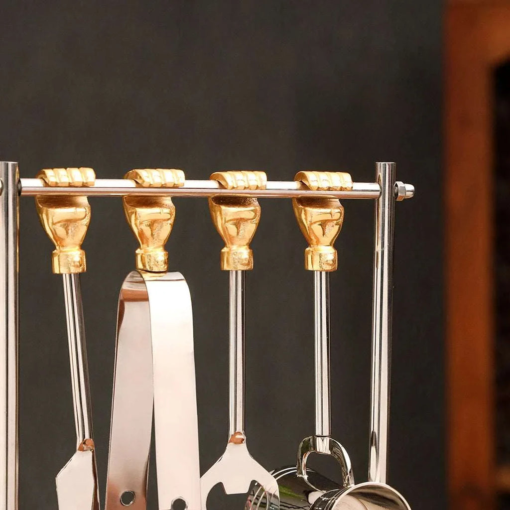 Brass & Steel Bar Tool Set with Stand (9.8 Inch) Vedansh Craft