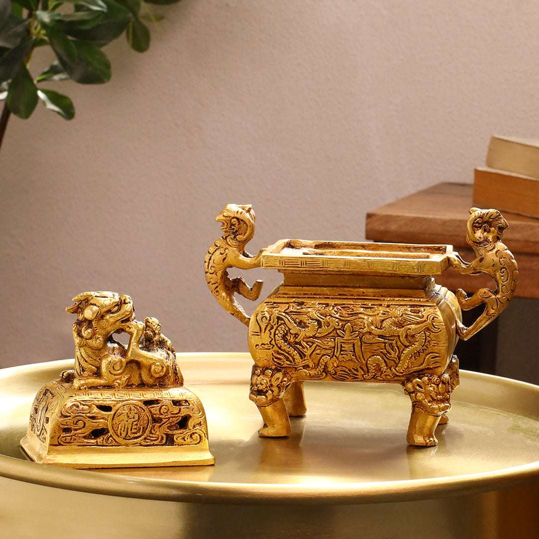 Brass Yali/kirtimukha Dragon Dhoop Dani & Incense Holder Vedansh Craft
