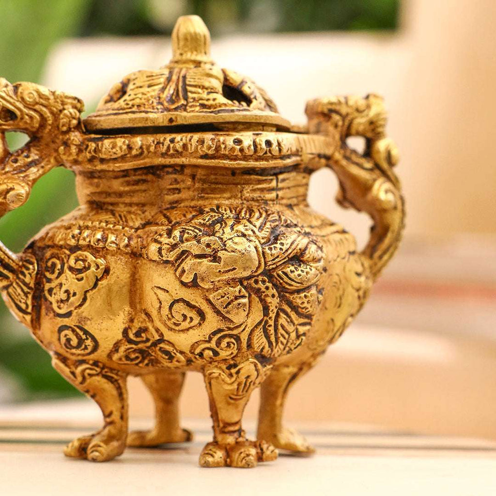 Brass Yali/kirtimukha Dragon Dhoop Dani & Incense Holder Vedansh Craft